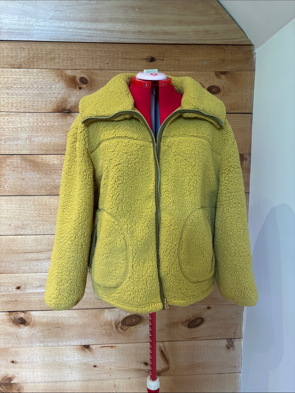 Women’s Yellow Teddy Sherpa Zip Jacket with Funnel Collar